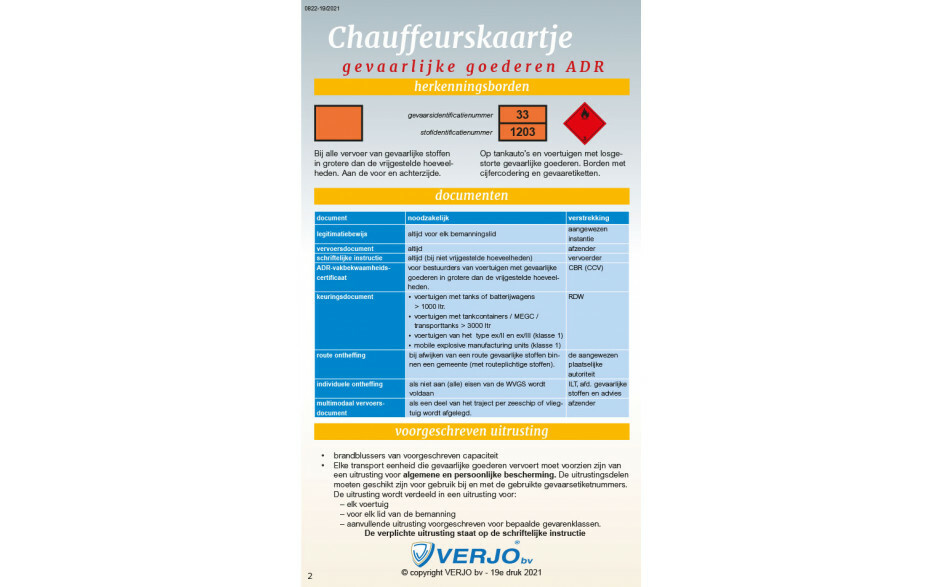 Chauffeurskaartje ADR